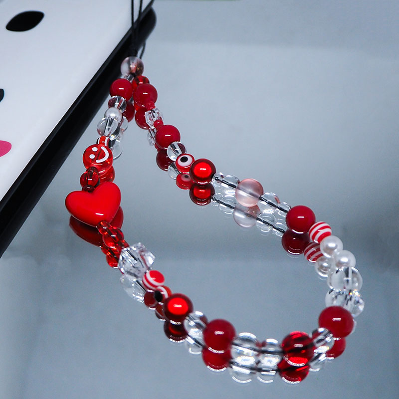 Pearl Trim Chain - أحمر واضح موبايل Y2k الهاتف حلية