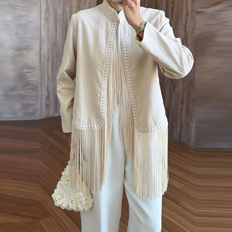 معاطف خارجية بوهيمية للخريف، ج - مراجعة Tassel Fringe Trim وسعره